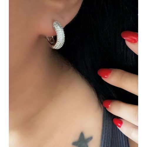 XUPING ZİRKON TAŞLI MİNİMAL HALKA KÜPE-GÜMÜŞ RENK ACR7602