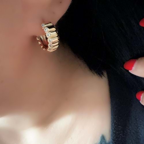 XUPING TAŞLI MİNİMAL HALKA KÜPE-ROSE RENK ACR7832