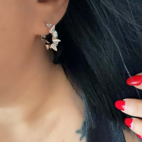 XUPING TAŞLI ÇİVİ MODEL HALKA KÜPE-GÜMÜŞ RENK ACR7836