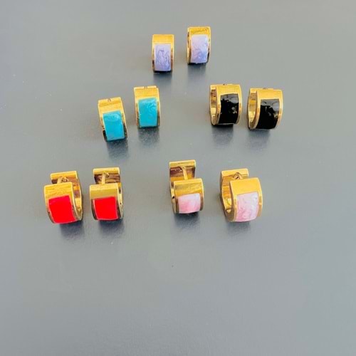 MİNELİ MİNİMAL ÇELİK HALKA KÜPELER-GOLD RENK ACR7872