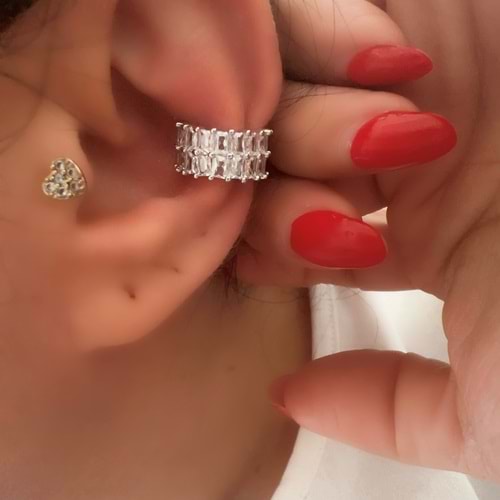 BAGET TAŞLI KIKIRDAK (EARCUFF) KÜPE-GÜMÜŞ RENK ACR7951