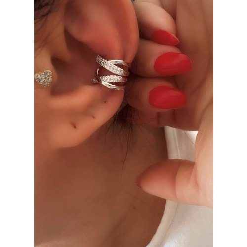 İÇ İÇE GEÇMELİ KIKIRDAK (EARCUFF) KÜPE-GÜMÜŞ RENK ACR7967