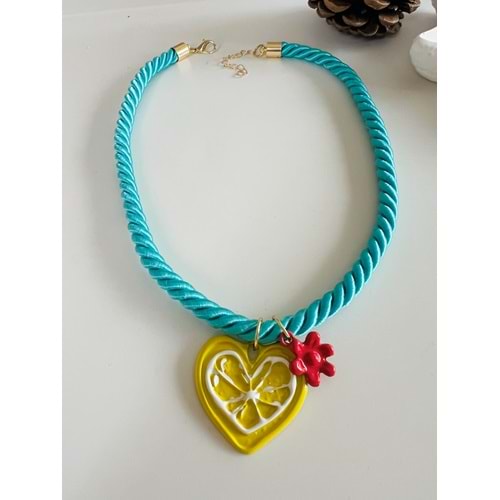 LİMON CHARMLI, MAVİ İPLİ KALP KOLYE ACR8253