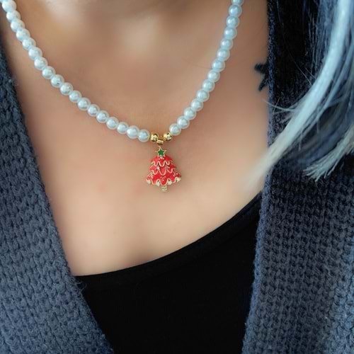 İNCİLİ YILBAŞI AĞACI KOLYE 43+5CM-GOLD RENK ACR8367