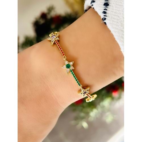 XUPING 14K RENKLİ TAŞLI YILDIZ BİLEKLİK 18+1CM-GOLD RENK ACR8400