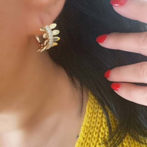 XUPING 14K TAŞLI KÜÇÜK BOY YAPRAK HALKA KÜPE ACR8534