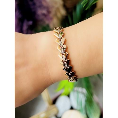 XUPING TAŞLI, SIRALI KALP BİLEKLİK 18+1CM-ROSE RENK ACR8563