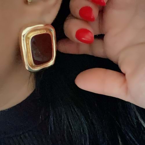 GOLD ÇERÇEVELİ BORDO KÜPE ACR8584