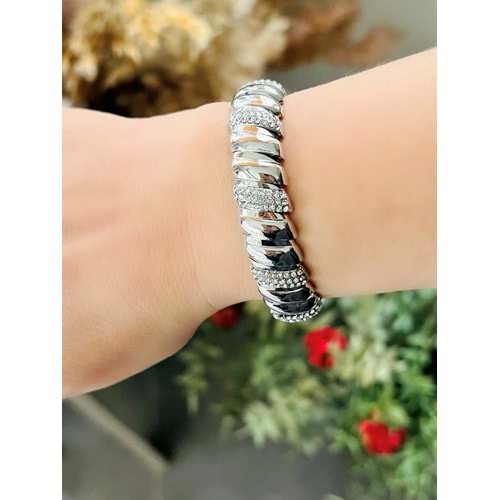 GÜMÜŞ RENK LASTİKLİ TAŞLI BOMBE BİLEKLİK ACR8609