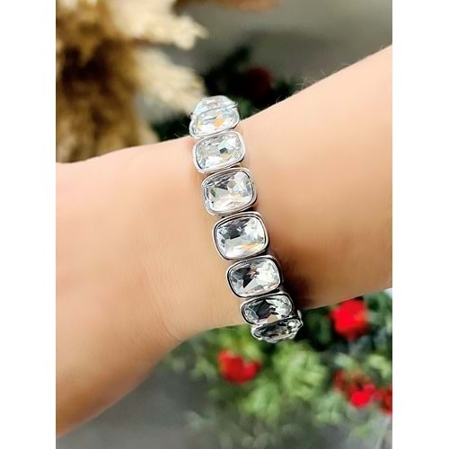 GÜMÜŞ RENK KRİSTAL TAŞLI, LASTİKLİ BİLEKLİK ACR8622