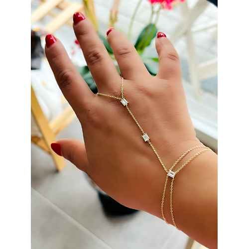 ÖZEL SERİ BAGET TAŞLI, BİLEKTEN ÇİFT ZİNCİR DOLAMALI ŞAHMERAN-GOLD ACR8760