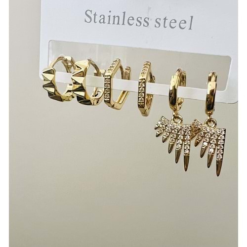 ÇELİK 6'LI KANAT DETAYLI, HALKALI KÜPE-GOLD RENK ACR9010