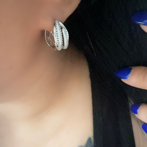 XUPING İKİ SIRALI ZİRKON TAŞLI OVAL KÜPE-GÜMÜŞ RENK ACR9195