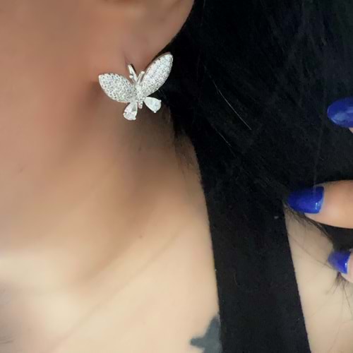 XUPING TAŞLI, KELEBEK KÜPE-GÜMÜŞ RENK ACR9203