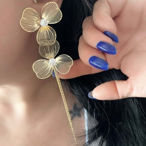 2'Lİ SALLANTILI ÇELİK ÇİÇEK KÜPE-GOLD RENK ACR9245