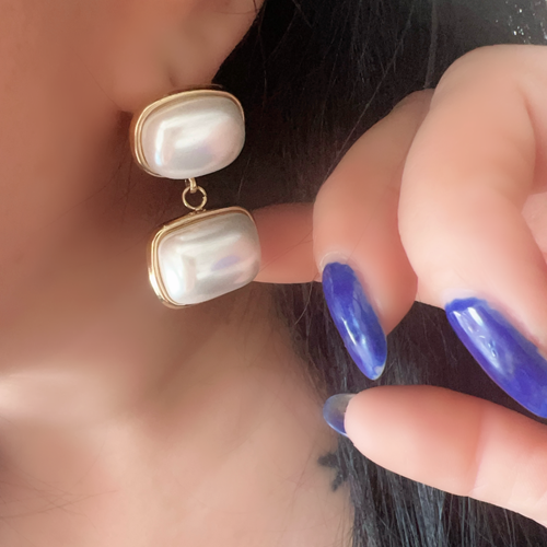 2'Lİ KARE İNCİLİ ÇELİK KÜPE-GOLD RENK ACR9247