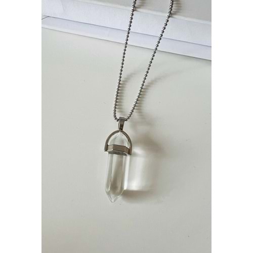 ERKEK KUVARS DOĞALTAŞ ÇELİK ÇİVİ KOLYE 70CM ACR9293