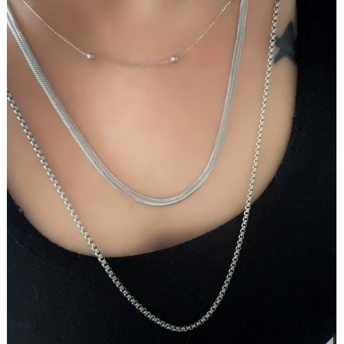 ÇELİK 3'LÜ ZİNCİR KOLYE 50+5CM-GÜMÜŞ RENK ACR9417