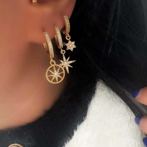 ÜÇLÜ KUTUP YILDIZ KÜPE SETİ-GOLD RENK ACR9470