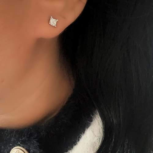 XUPING GÜMÜŞ RENK KARE TAŞLI MİNİMAL KÜPE 4MM ACR9503