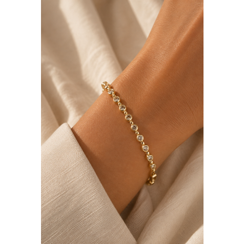 XUPING 14K GOLD RENK YUVARLAK TAŞLI MİNİMALİST BİLEKLİK 18+1CM ACR9730