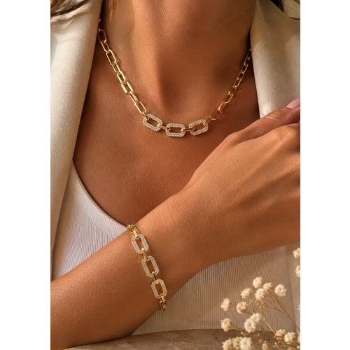 XUPING 14K GOLD RENK ZİRKON TAŞLI ATAÇ ZİNCİR KOLYE VE BİLEKLİK SETİ ACR9752