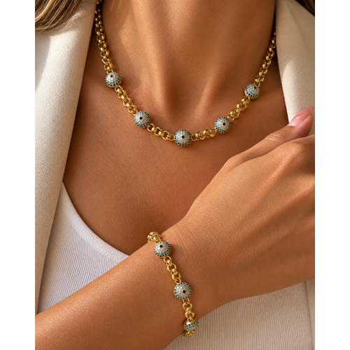 XUPING 14K GOLD RENK GÖZ BONCUKLU KOLYE VE BİLEKLİK SETİ ACR9755
