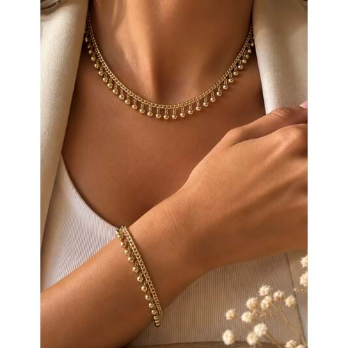 XUPING 14K GOLD RENK DORİKA SALLANTILI KOLYE VE BİLEKLİK SETİ ACR9756