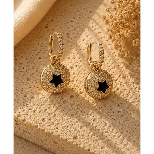 ZİRKON TAŞLI, GOLD RENK, TOP YILDIZ KÜPE ACR9806