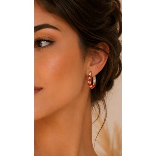 XUPING ROSE RENK KIRMIZI ÇİZGİLİ HALKA KÜPE ACR9861