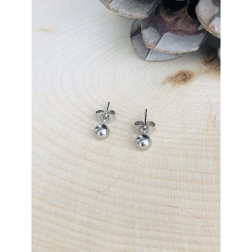 GÜMÜŞ RENK MİNİMAL TOP ÇELİK KÜPE 5MM 316L2920