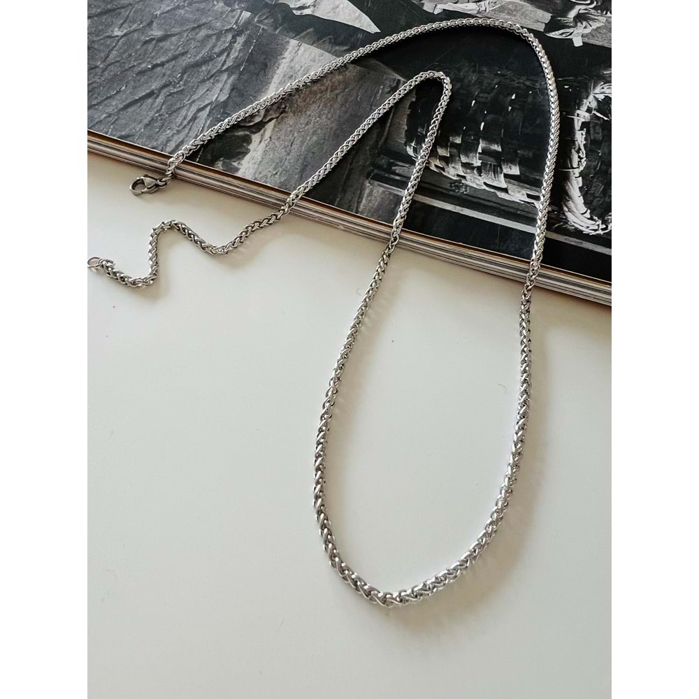 ERKEK ÇELİK BURGU KOLYE GÜMÜŞ RENK 65 CM-3 MM 316L4749