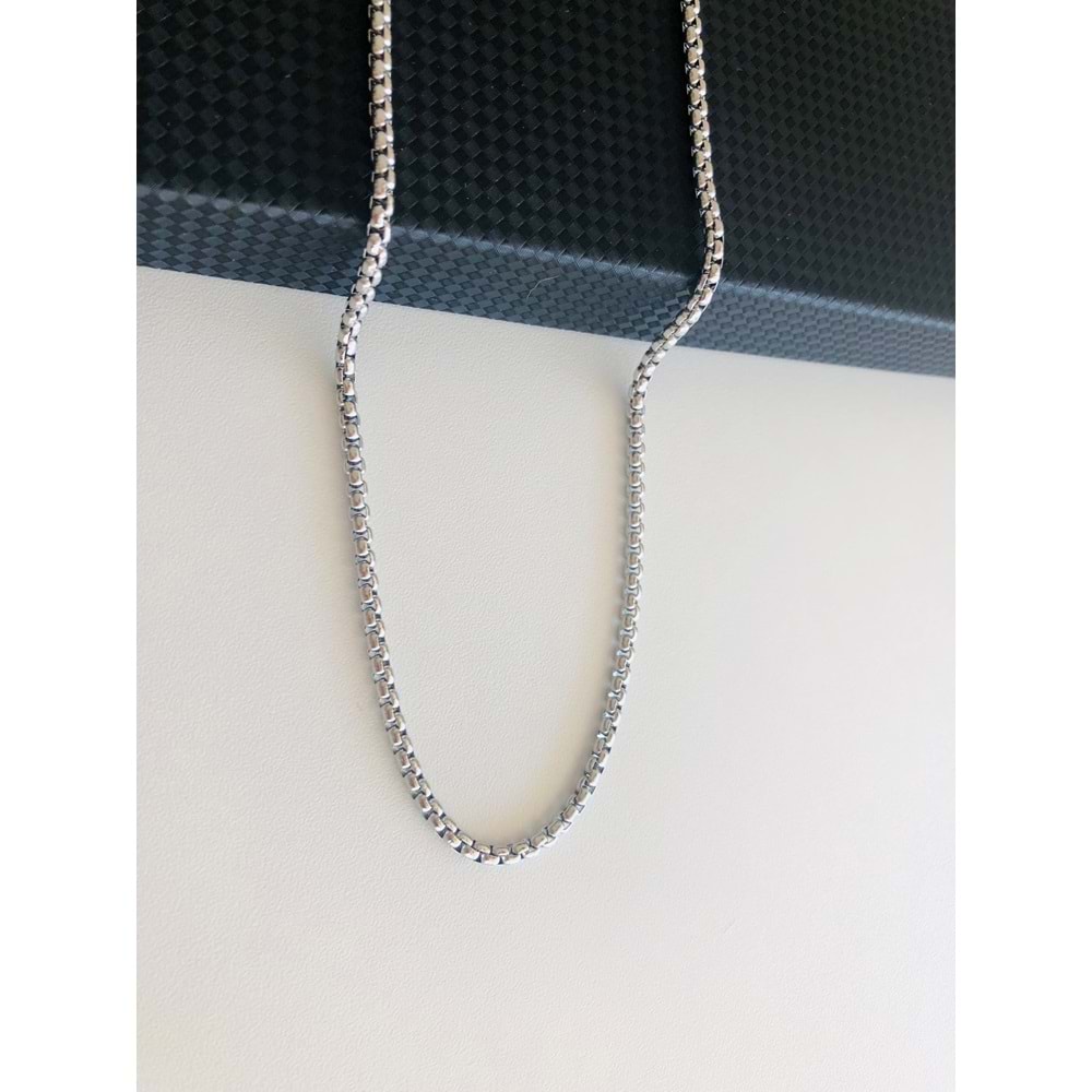 GÜMÜŞ RENK İÇ İÇE GEÇMİŞ MODEL ERKEK ÇELİK KOLYE 55 CM 316L4756
