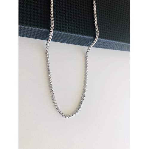 GÜMÜŞ RENK İÇ İÇE GEÇMİŞ MODEL ERKEK ÇELİK KOLYE 55 CM 316L4756