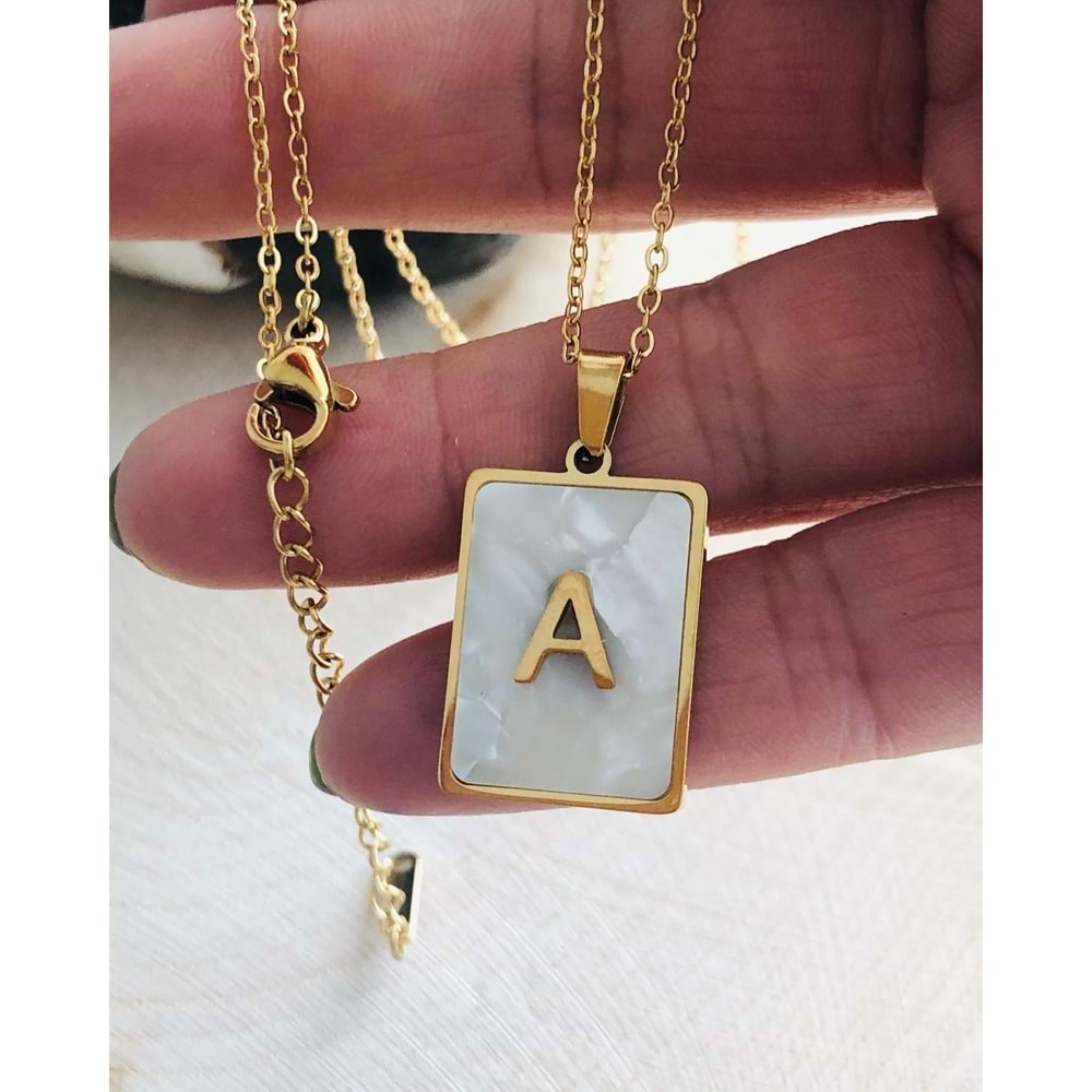 GOLD RENK A HARF ÇELİK KOLYE 45+5 CM 316LBF35