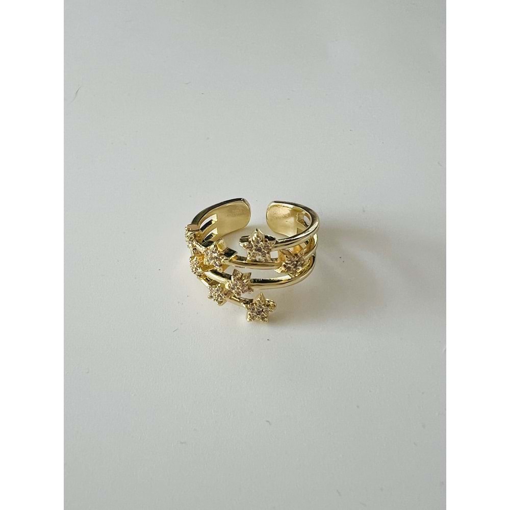 AYARLANABİLİR GOLD RENK TAŞLI YILDIZ YÜZÜK ACR0023