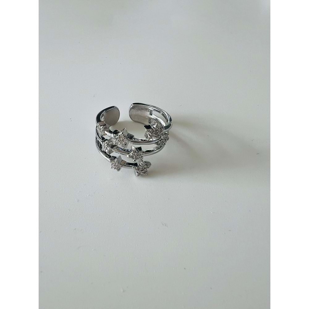 AYARLANABİLİR GÜMÜŞ RENK TAŞLI YILDIZ YÜZÜK ACR0028