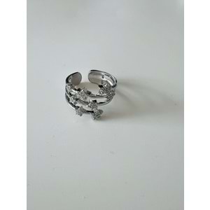 AYARLANABİLİR GÜMÜŞ RENK TAŞLI YILDIZ YÜZÜK ACR0028