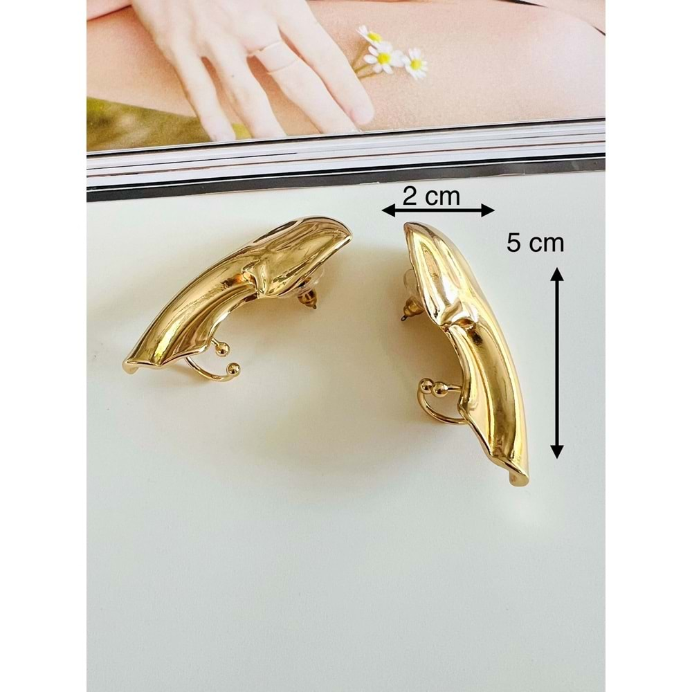 ÖZEL SERİ MARKA MODEL KULAĞA GEÇMELİ KISTIRMALI KÜPE GOLD RENK ACR0049