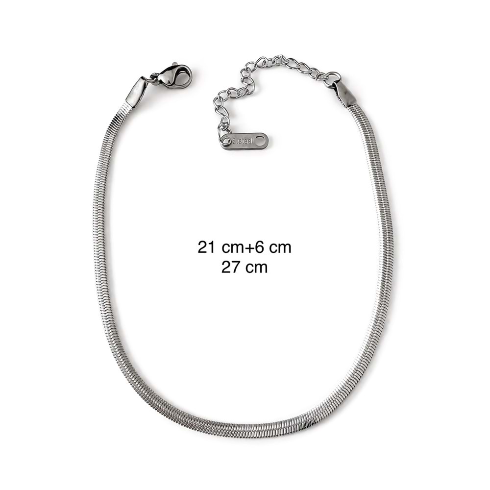ÇELİK GÜMÜŞ RENK, İTALYAN ZİNCİR 21+6CM HALHAL ACR0074