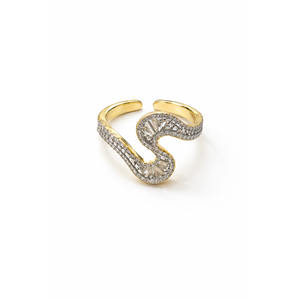 AYARLANABİLİR GÜMÜŞ BAGET TAŞLI GOLD RENK KIVRIM YÜZÜK ACR0113