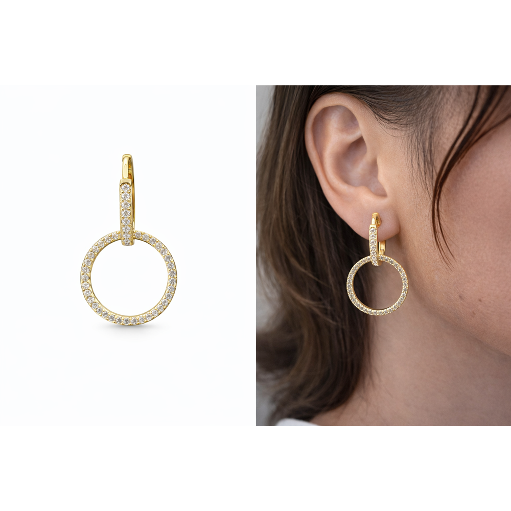 XUPING 14K GOLD RENK TAŞLI, BİRBİRİNE GEÇMELİ, İKİ AYRI KÜPEDEN OLUŞAN KÜPE ACR0313