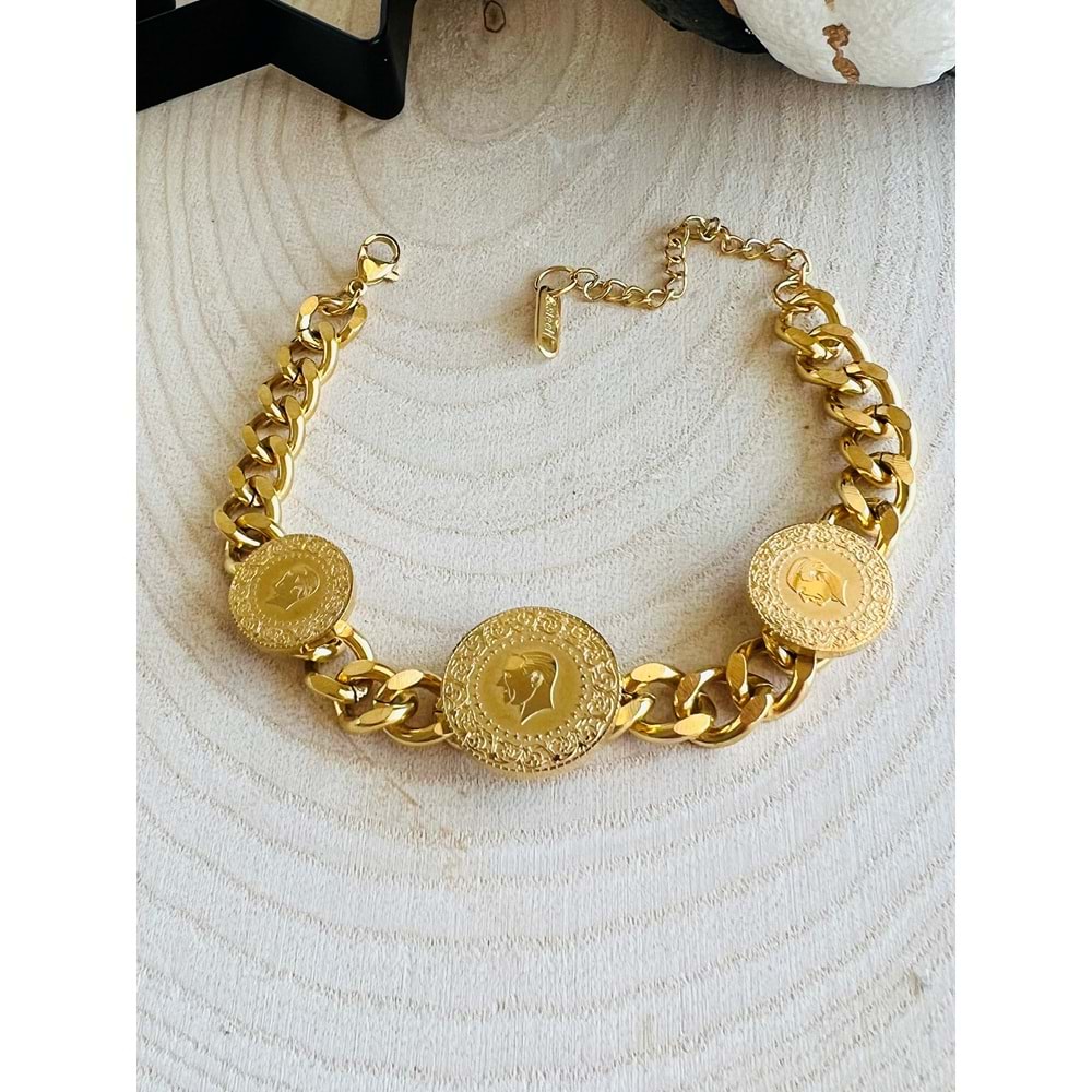 GOLD RENK ÜÇLÜ ÇELİK ZİNCİR ATA BİLEKLİK ACR0726