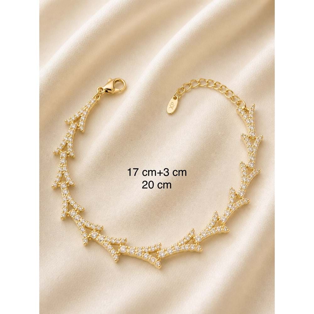 XUPING 14K GOLD RENK, ZİRKON TAŞLI V BİLEKLİK 17+3CM ACR0755