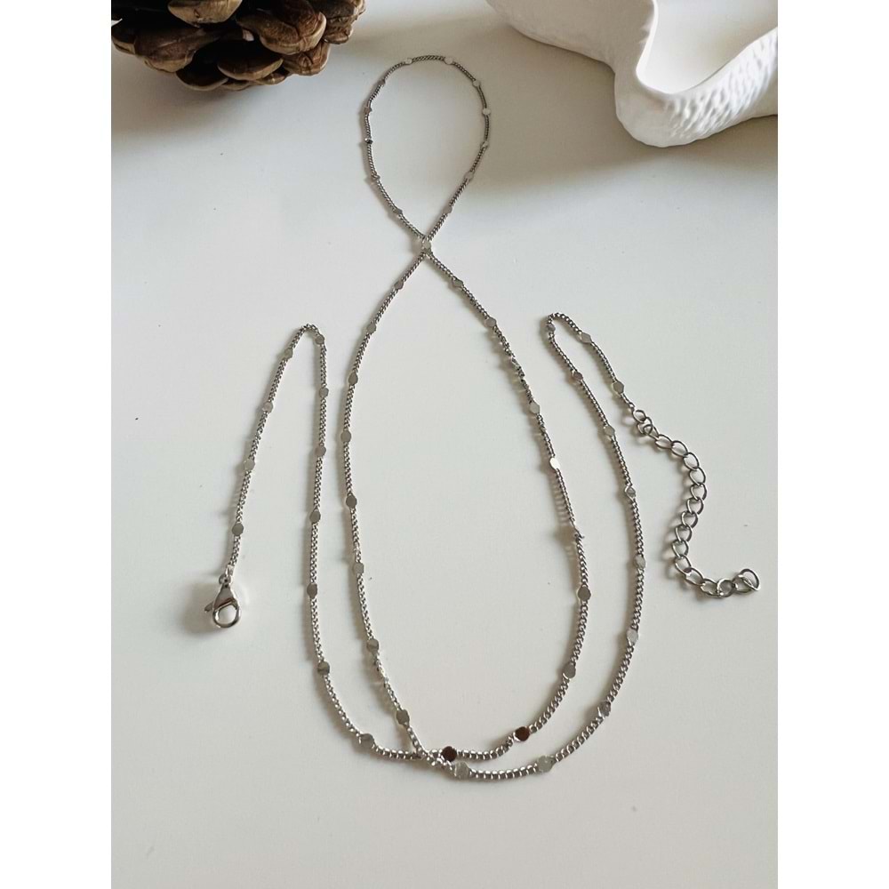 ÖZEL SERİ BİLEKTEN AYARANABİLİR PUL ZİNCİRLİ ŞAHMERAN GÜMÜŞ RENK ACR0946