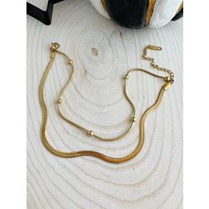 GOLD RENK İKİLİ İTALYAN ZİNCİRLİ ÇELİK HALHAL 20+6 CM ACR1543