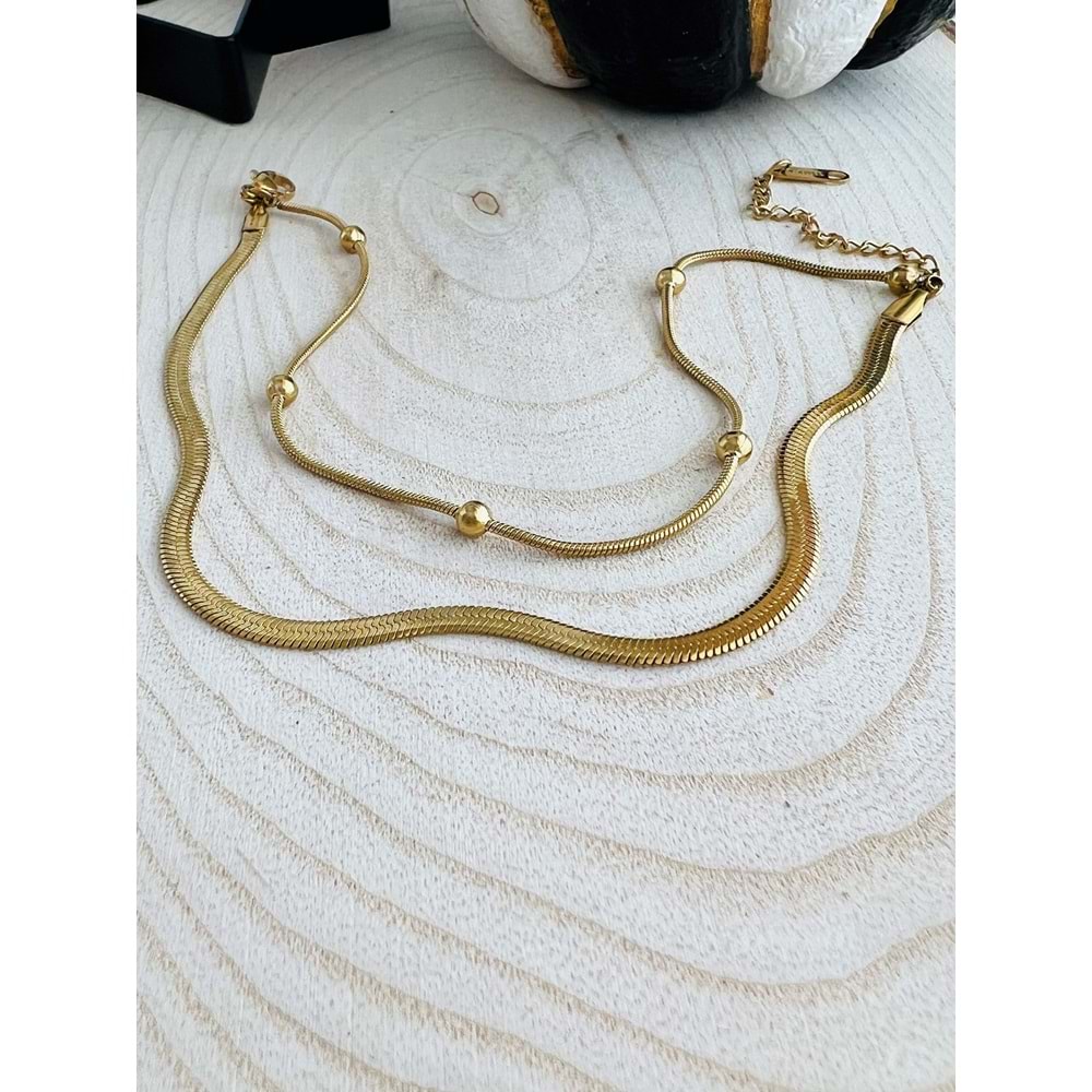 GOLD RENK İKİLİ İTALYAN ZİNCİRLİ ÇELİK HALHAL 20+6 CM ACR1543