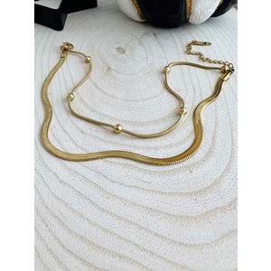 GOLD RENK İKİLİ İTALYAN ZİNCİRLİ ÇELİK HALHAL 20+6 CM ACR1543