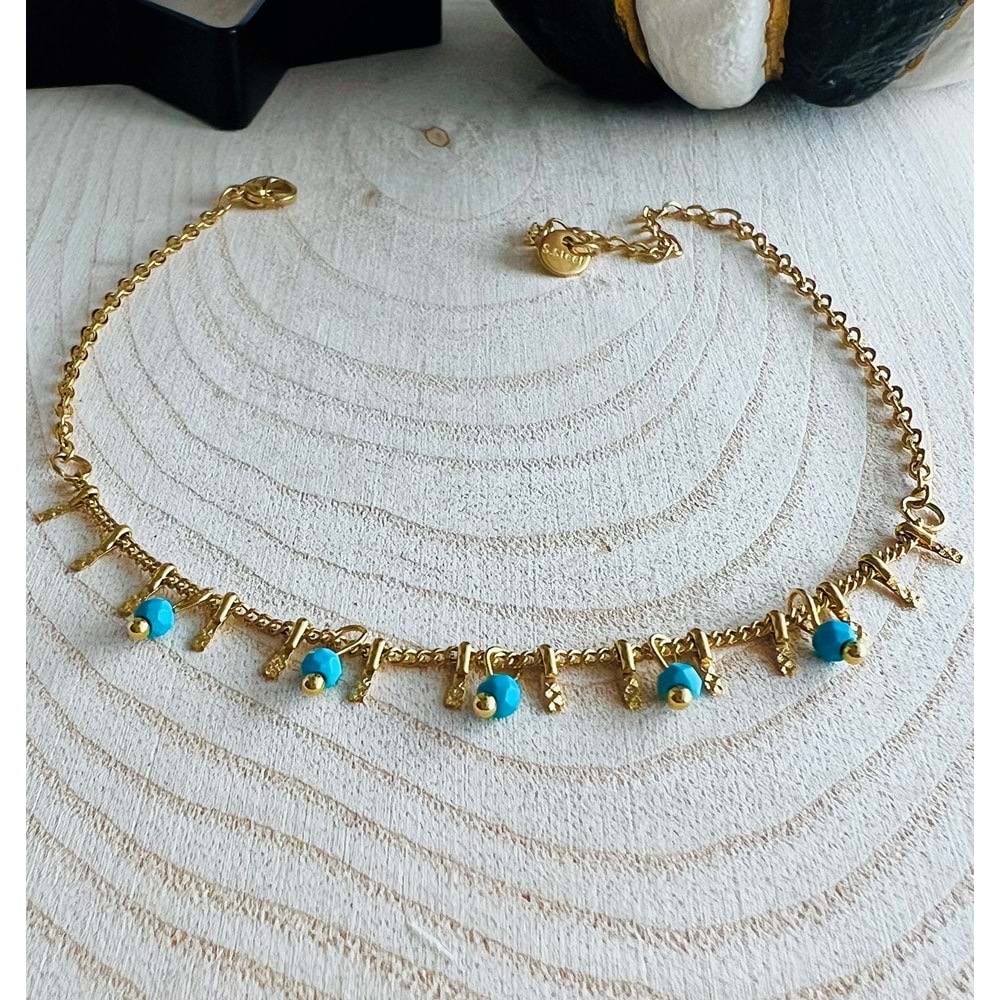 GOLD RENK MAVİ SALLANTILI ÇELİK HALHAL 22+5 CM ACR1660