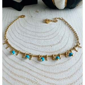 GOLD RENK MAVİ SALLANTILI ÇELİK HALHAL 22+5 CM ACR1660